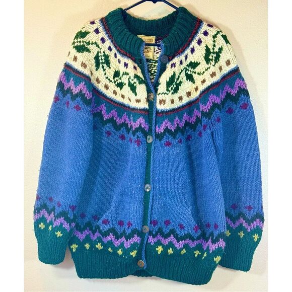 Woolies Sweaters - Vintage Woolies Oversized Colorful 100% Wool Knitted Cardigan Women's Large